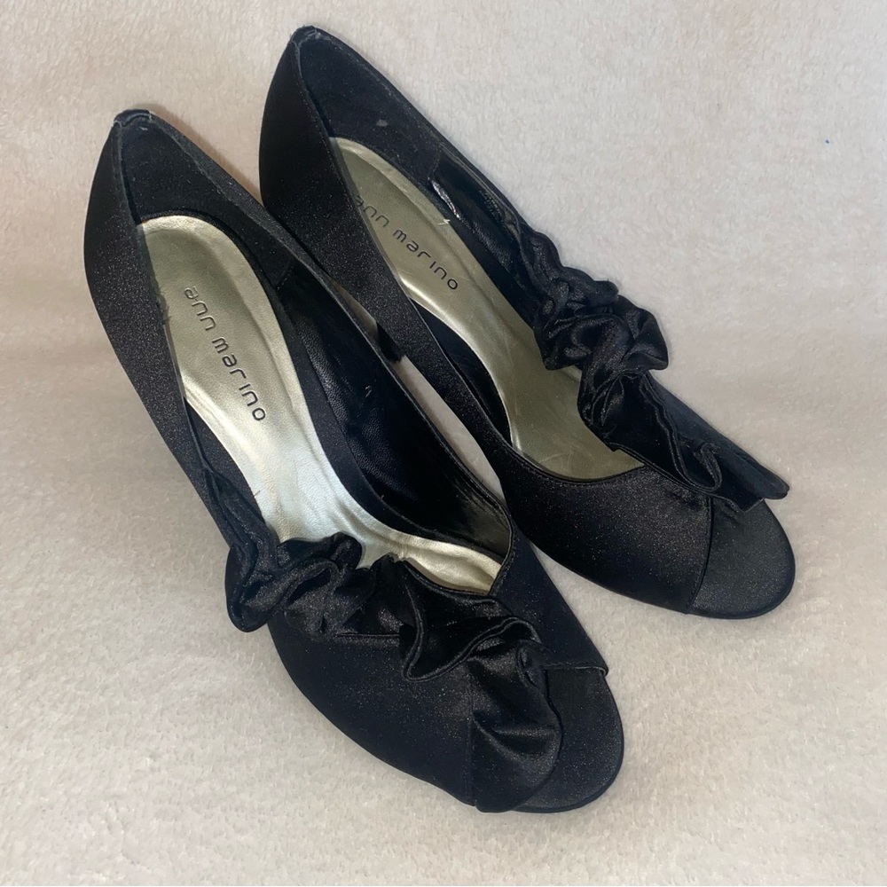 ANN MARINO Black Satin Heels